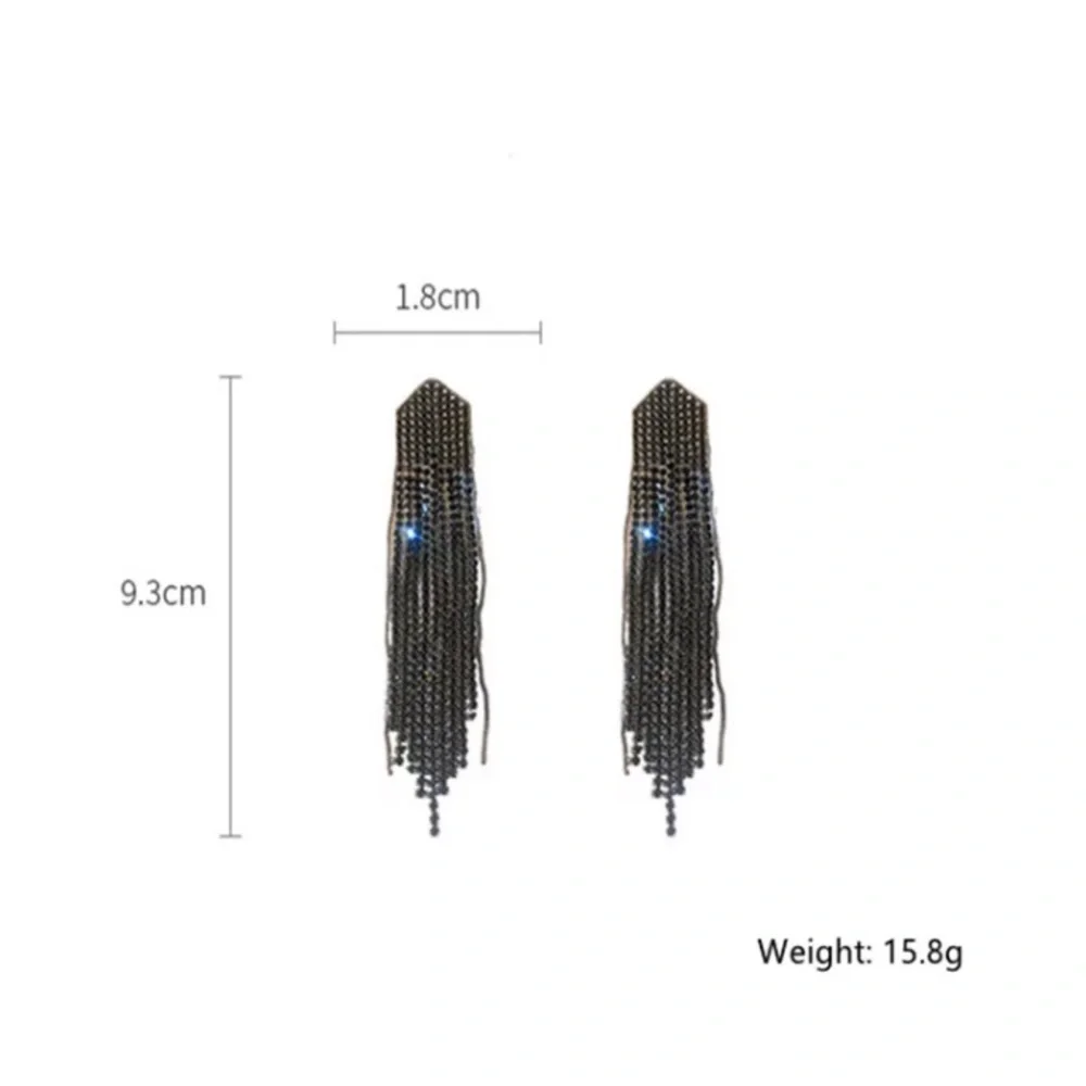 🌟 Black Long Rhinestone Crystals Long Earrings - Picture 3 of 4